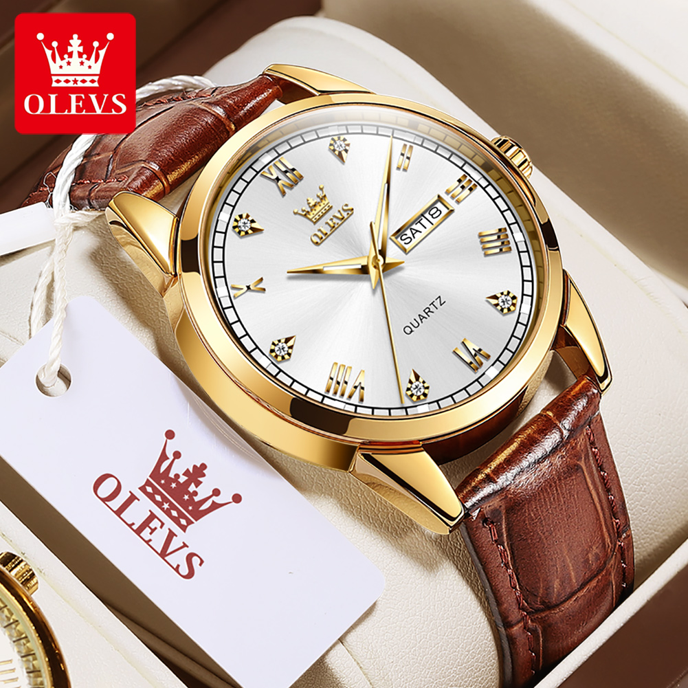 Leather Watch Band Men - OLEVS 6896 Orologio al quarzo da